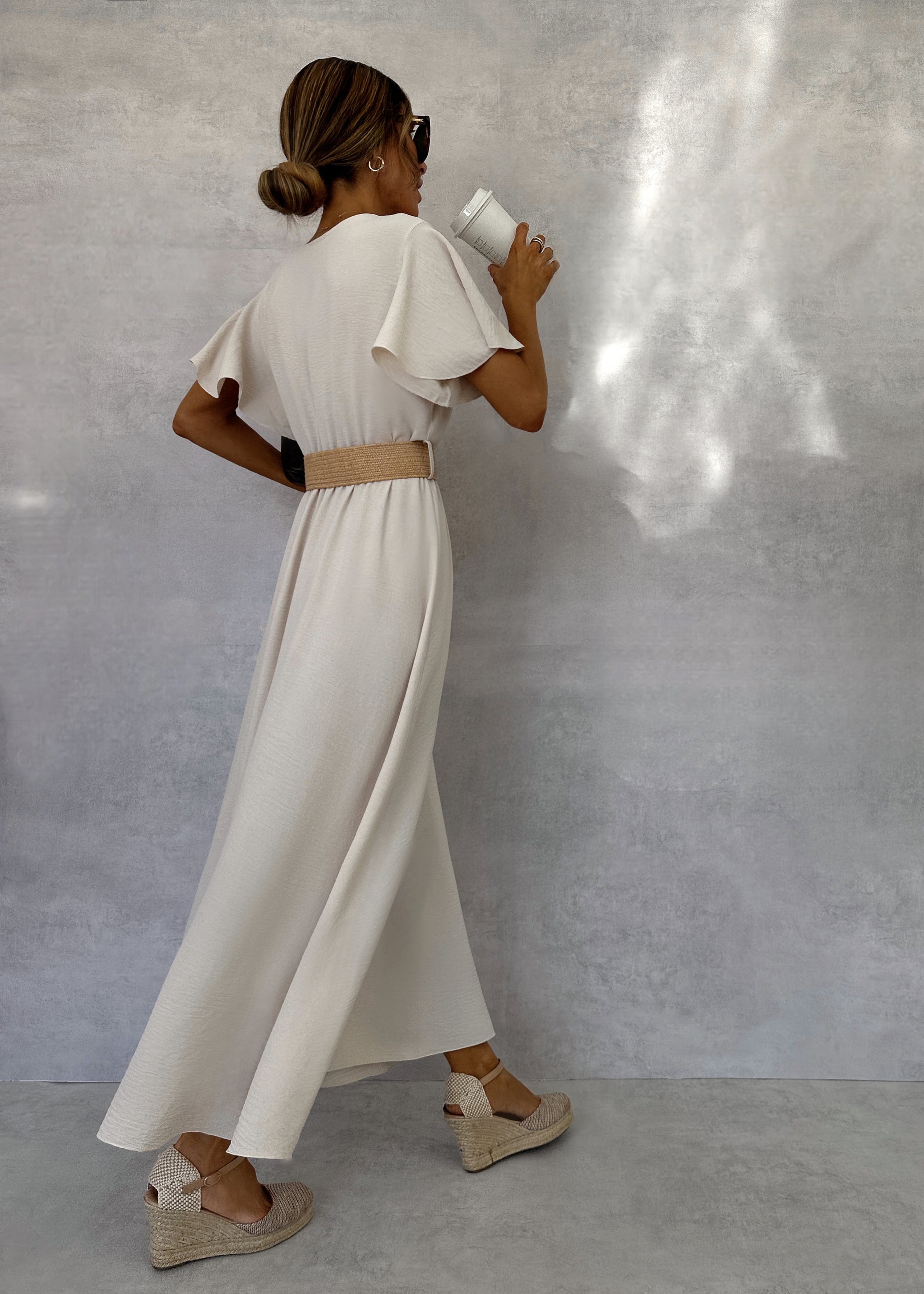 BEIGE DRESS WITH BELT  OHH FRIDAY