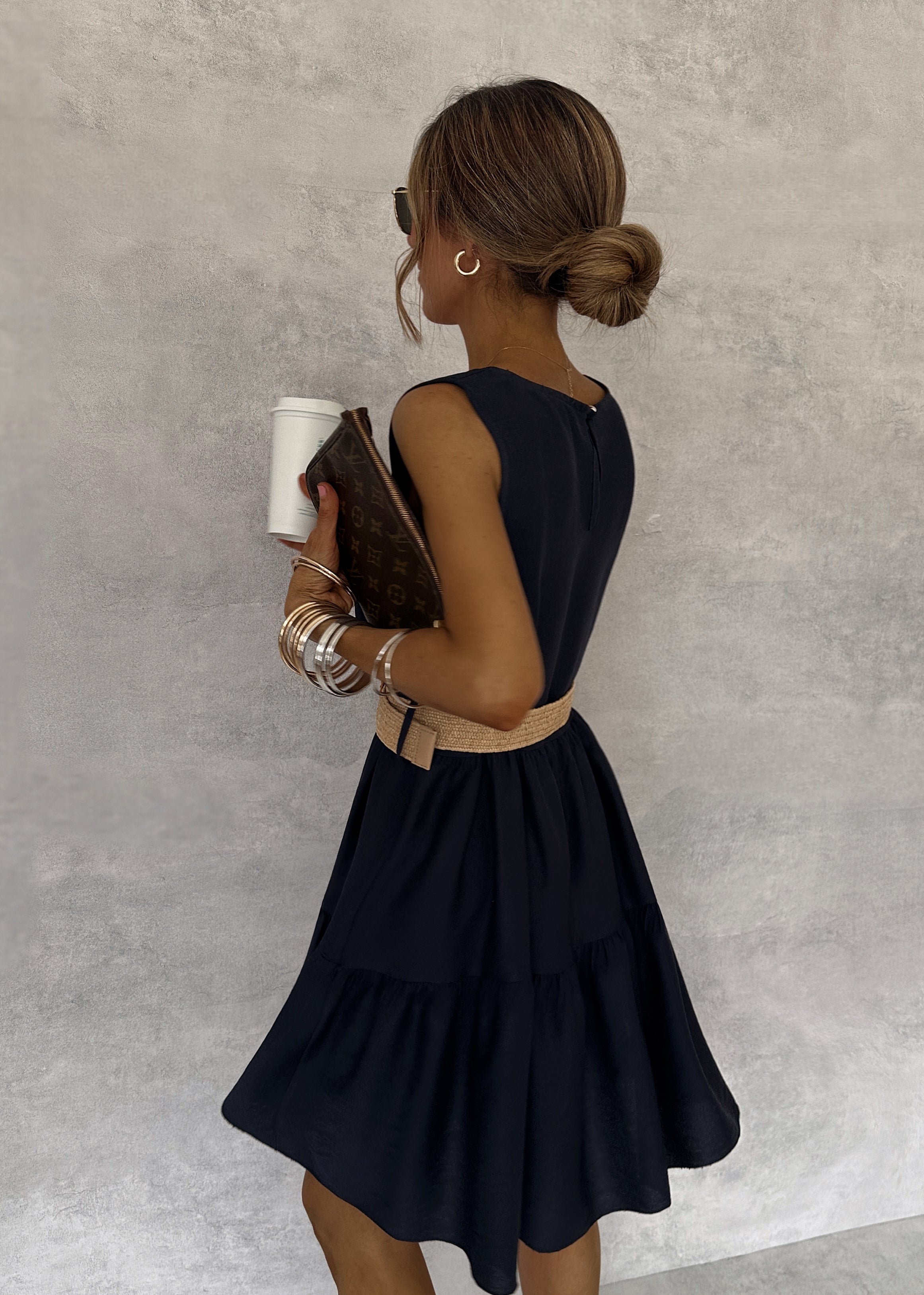 Navy Blue Belted MIDI Dress OHH FRIDAY Navy Blue Belted MIDI Dress OHH FRIDAY