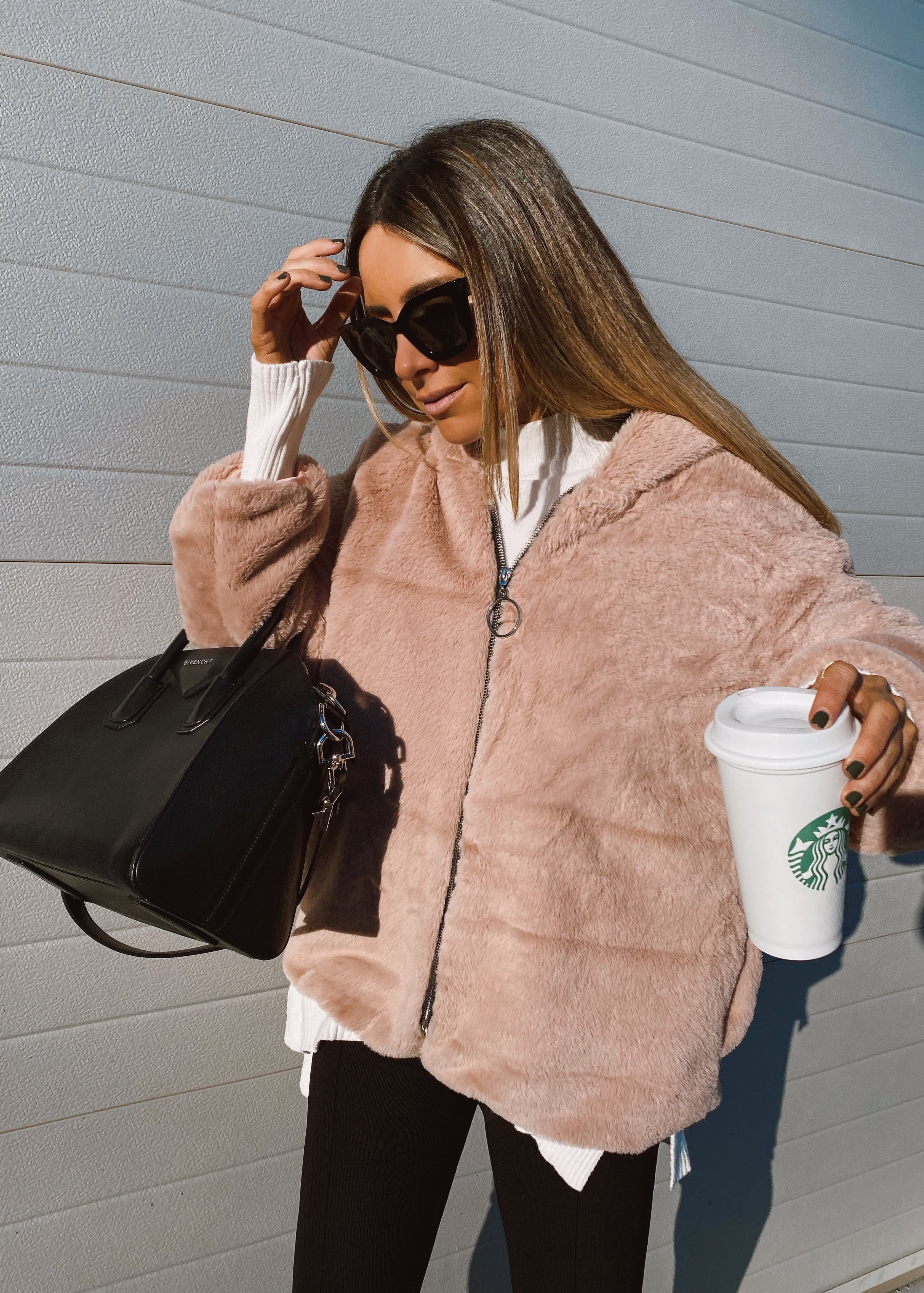 Coat Outfit Pink Fur Teddy Coat Shearling Jacket Outfit Ideas